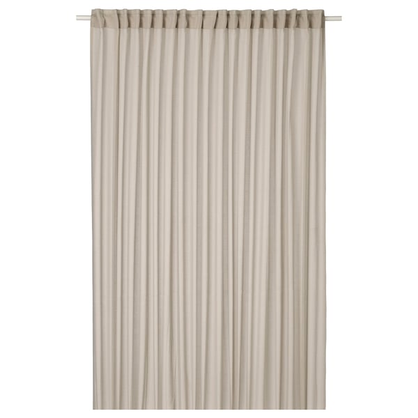 Beige ÄNGSFRYLE sheer curtain with gathered top, made from recycled polyester, allowing light & privacy.
