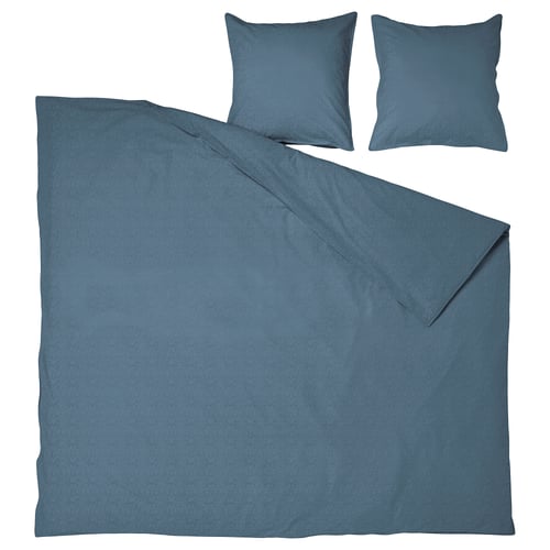 Ængslilja blue bed linen set. Includes duvet cover, pillowcase, flat & fitted sheets. Made from recycled cotton.