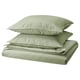 Option: ÄNGSLILJA sage green bedding set, including duvet and two pillowcases, made from soft, pre-washed cotton.