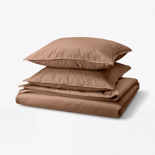 ÄNGSLILJA Duvet cover and 2 pillowcases, light brown, 240x220/80x80 cm