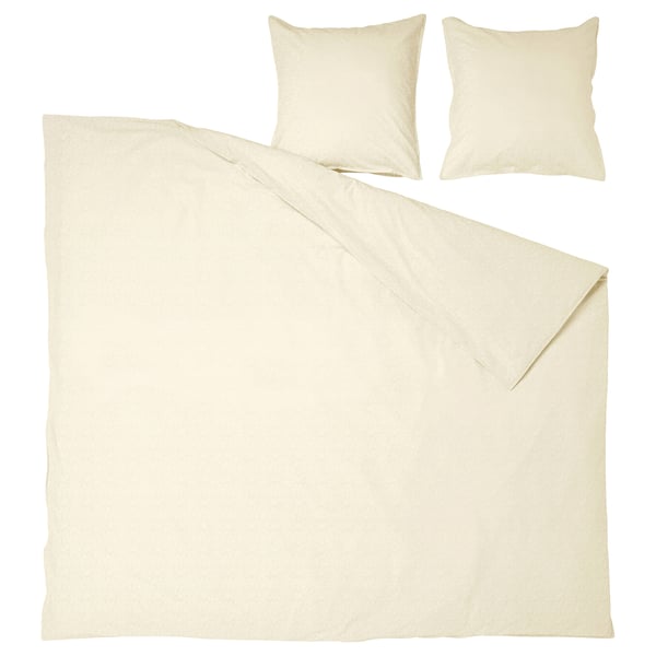 ÄNGSLILJA bedding set: cream, 100% cotton, includes flat sheet, 2 pillowcases, plain design.