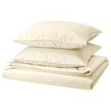 AeÄNGSLILJA cream-colored bed set, natural cotton, folded, includes duvet & pillowcases.