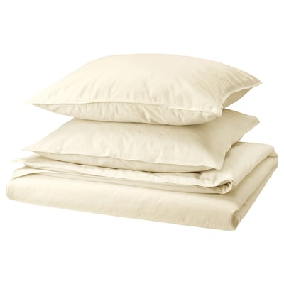 AeÄNGSLILJA cream-colored bed set, natural cotton, folded, includes duvet & pillowcases.
