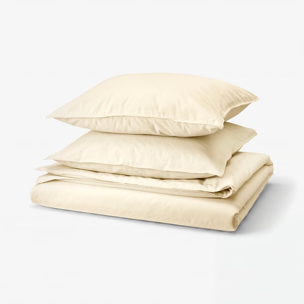 ÄNGSLILJA bed set, ivory, natural cotton, folded, simple style.