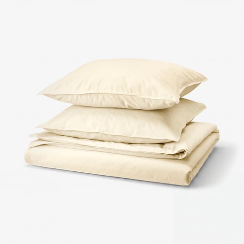 ÄNGSLILJA bed set, ivory, natural cotton, folded, simple style.