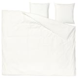 White bedding set with duvet and pillows, simple design.