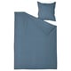 Blue bedding set with pillow, simple design, made of recycled cotton.