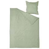 Light green bedding set featuring a duvet cover and a pillowcase, crafted from 100% pre-washed cotton, offering a soft and breathable finish.