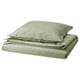 Option: Green folded bedding set, light green duvet cover and 2 pillowcases, soft cotton.