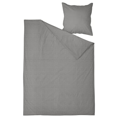 Grey ÄNGSLILJA duvet & pillow, soft washed cotton, minimalist design.
