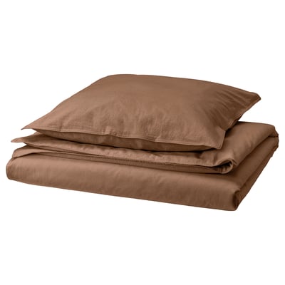 ÄNGSLILJA bedding set in brown. Soft, recycled cotton. Rectangular with simple design.