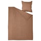 An ÄNGSLILJA brown duvet cover and pillowcase set, made of recycled cotton.