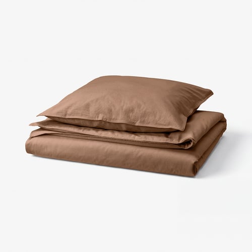 ÄNGSLILJA Duvet cover and pillowcase, light brown, 140x200/80x80 cm