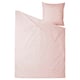 Pink duvet cover and pillowcase set. Soft, pre-washed cotton fabric. Simple, plain design, rectangular shape.