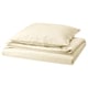 Option: An ÄNGSLILJA duvet set in natural cream color. Made of 100% pre-washed cotton, it includes a duvet cover and pillowcase with simple, elegant design.