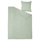 Light green bedding set, plain, rectangular duvet, pillow.