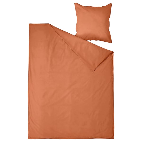 Terra orange bedding set with flat duvet and square pillow, simple design. Made from soft, breathable cotton.