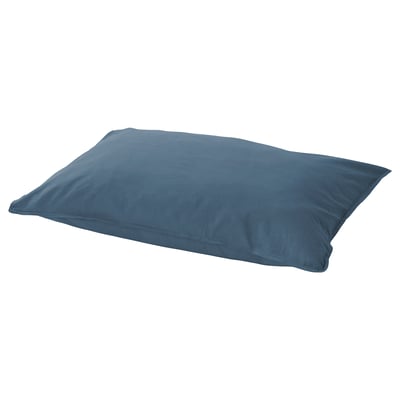 Blue rectangular cushion, flat top, simple design, made of recycled cotton.