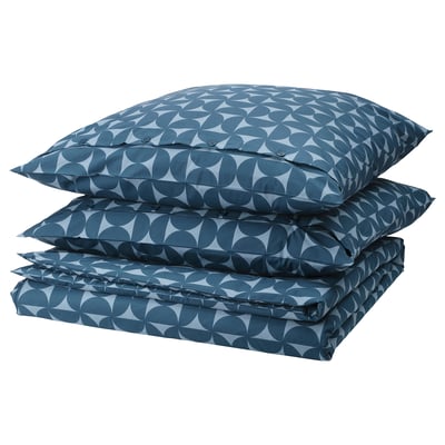 ÄNGSNEJLIKA bedding: dark blue, geometric, folded; cotton-viscose blend.