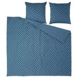 Dark blue cotton-viscose bedding set with geometric patterns.