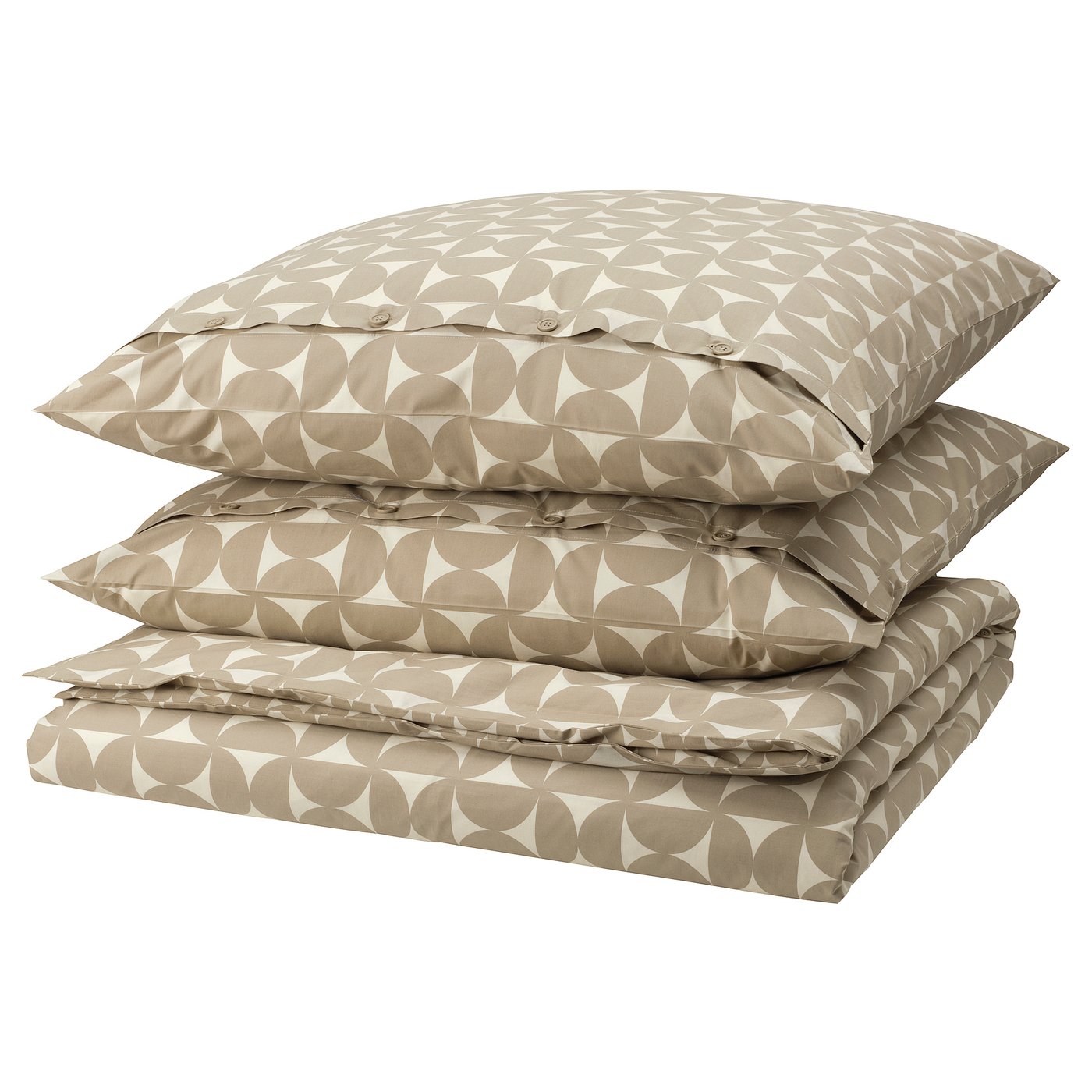 Stacked bedding set, grey-beige, geometric pattern, duvet & pillows, cotton/viscose.
