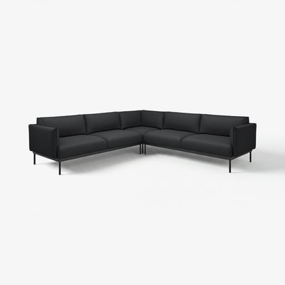ÄPPLARYD black corner sofa, sleek modern design with dark grey gunnared fabric, sturdy steel legs.