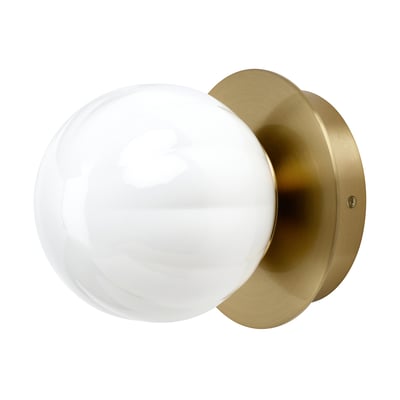 AKTERSPRING Wall lamp, wired-in installation, opal white glass/brass-plated, 15 cm