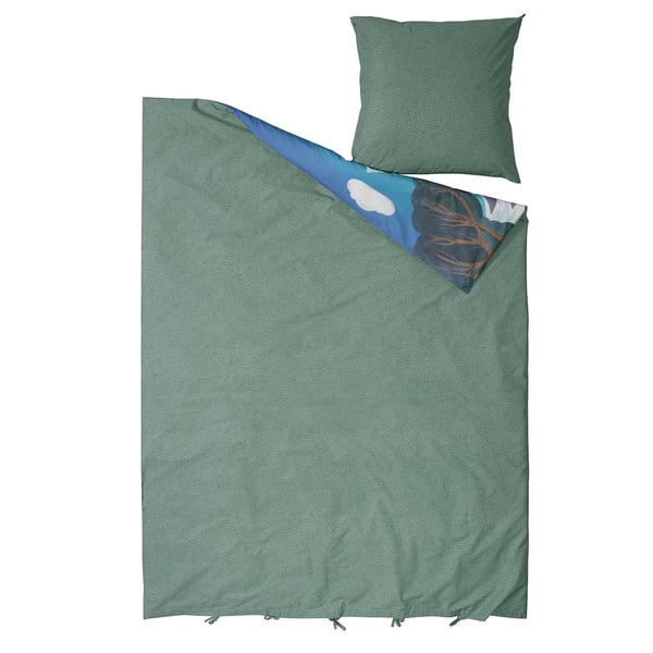 ALPTALL Duvet cover and pillowcase, blue green/The Himalayas, 140x200/80x80 cm