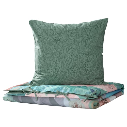 ALPTALL Duvet cover and pillowcase, blue green/The Himalayas, 140x200/80x80 cm
