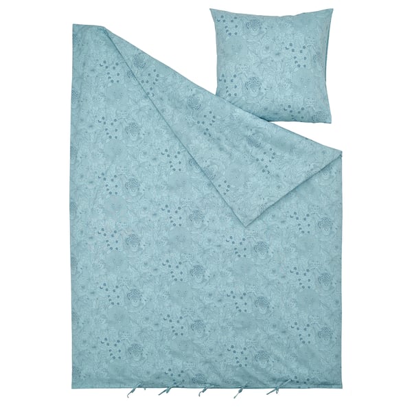 ALPTALL Duvet cover and pillowcase, blue/Himalayan animals and plants, 140x200/80x80 cm