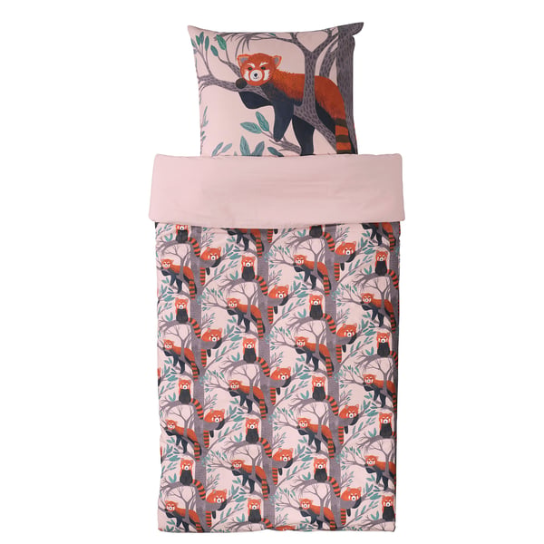 ALPTALL Duvet cover and pillowcase, pink/red panda pattern, 140x200/80x80 cm