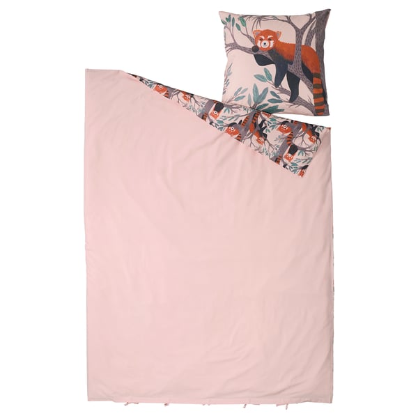 ALPTALL Duvet cover and pillowcase, pink/red panda pattern, 140x200/80x80 cm