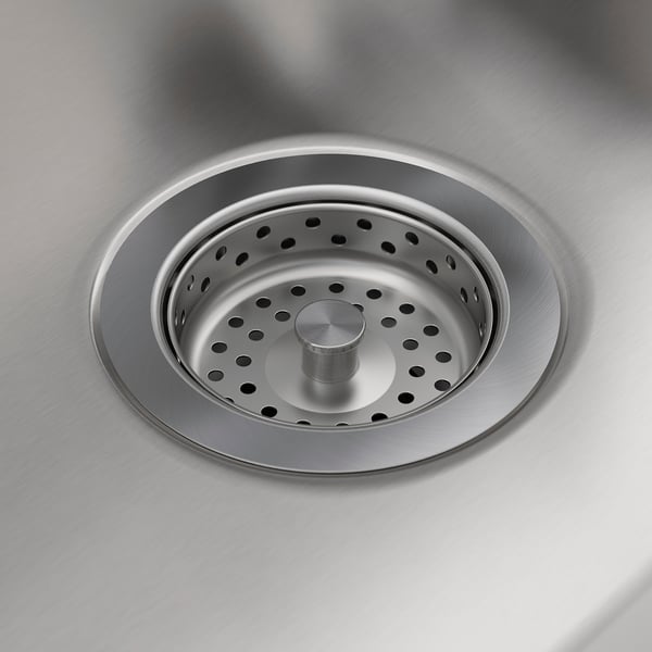 Stainless steel kitchen sink drain with strainer, shiny and durable.