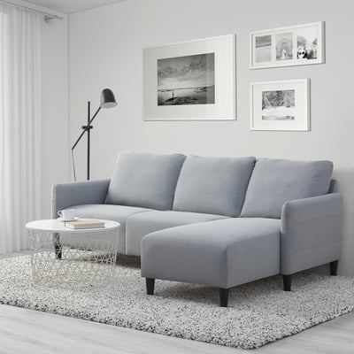 ANGERSBY sectional sofa in gray, compact and spacious with chaise, in modern living room setup.