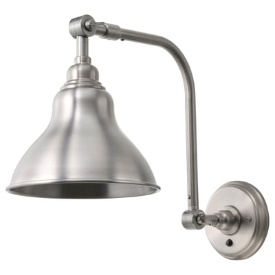 Stainless steel ANKARSPEL wall lamp with adjustable arm and bell-shaped shade.