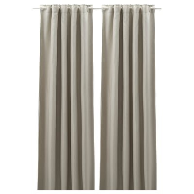 Image shows ANNAKAJSA light grey curtains, rectangular with heading tape, made of polyester.