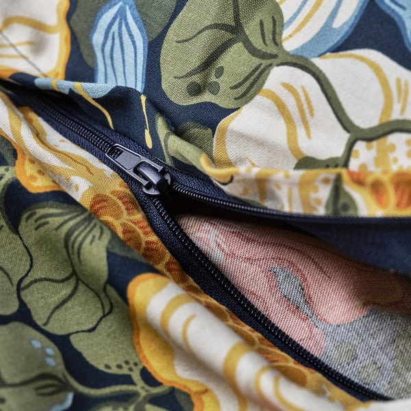 ARENBOK Duvet cover and pillowcase, dark blue/floral pattern, 140x200/80x80 cm