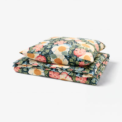 ARENBOK duvet set, dark blue floral, folded on white background.