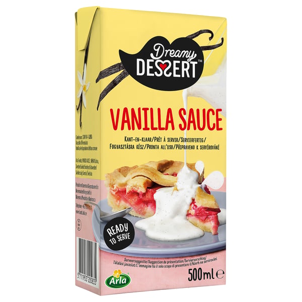 Box of dreamy dessert vanilla sauce, 500ml, ready to serve.