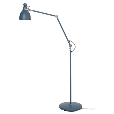 ARÖD blue floor lamp with adjustable arm, modern design.