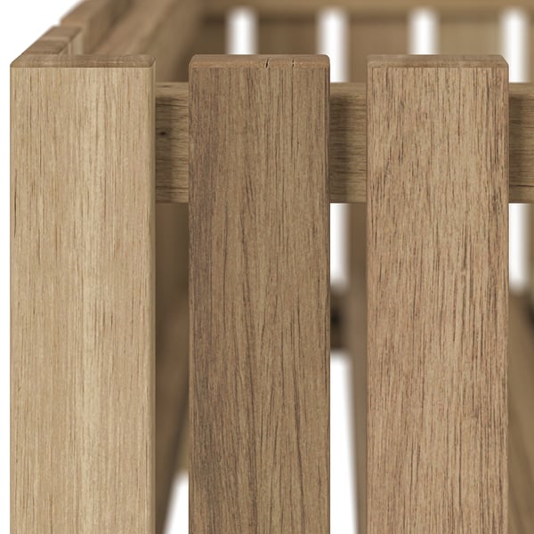 Close-up of wooden slats, showcasing smooth, polished grain and sturdy construction.