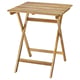 Option: A brown wooden folding garden table named ASKHOLMEN, made from durable acacia with a natural finish, featuring a square top and x-shaped legs.