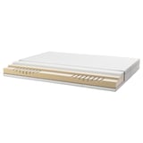 Bed mattress with polyester fabric, foam layers, and memory foam top.