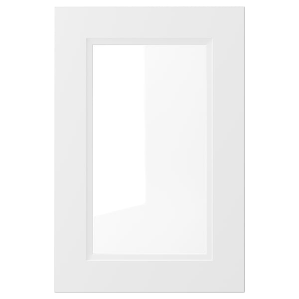 AXSTAD white cabinet door, rectangular with soft lines, white plastic and glass, modern or traditional design.