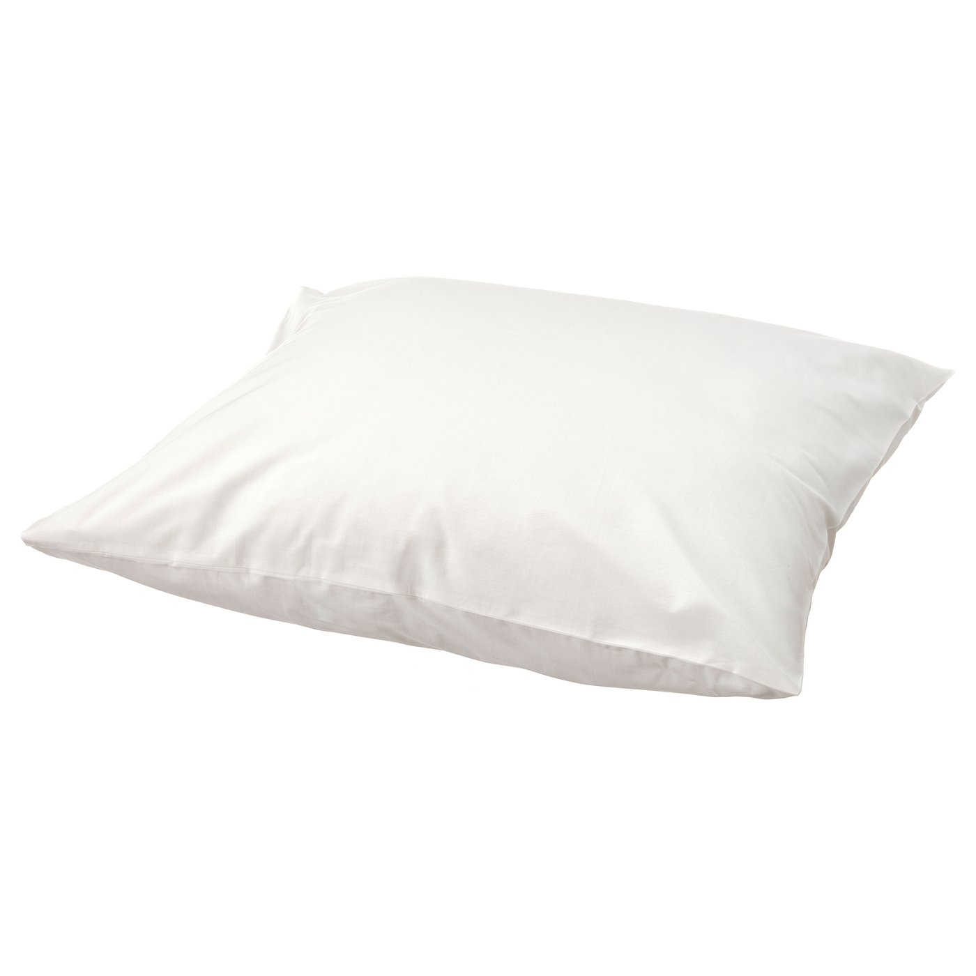 White, square pillow with smooth seams, made of 100% organic cotton.