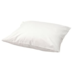 White, square pillow with smooth seams, made of 100% organic cotton.