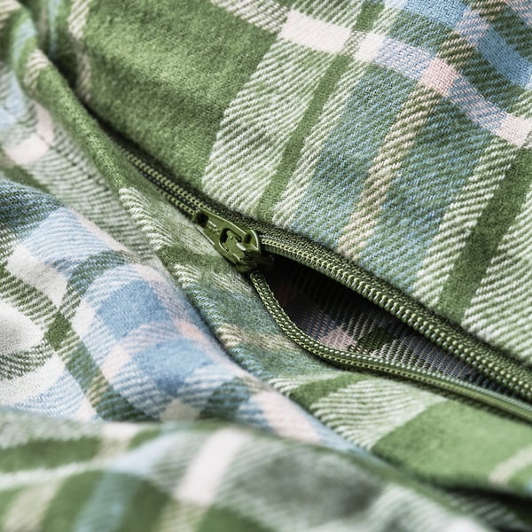 BANBJÖRNBÄR Duvet cover and 2 pillowcases, dark green/check flannel, 240x220/80x80 cm