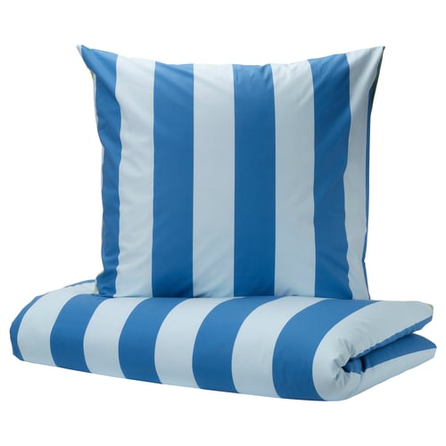 BARNDRÖM Duvet cover and pillowcase, blue green/stripe pattern, 140x200/80x80 cm