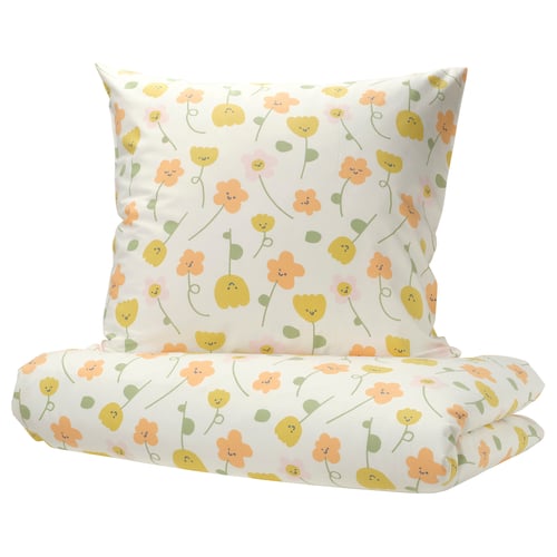 BARNDRÖM Duvet cover and pillowcase, multicolour/flower pattern, 140x200/80x80 cm