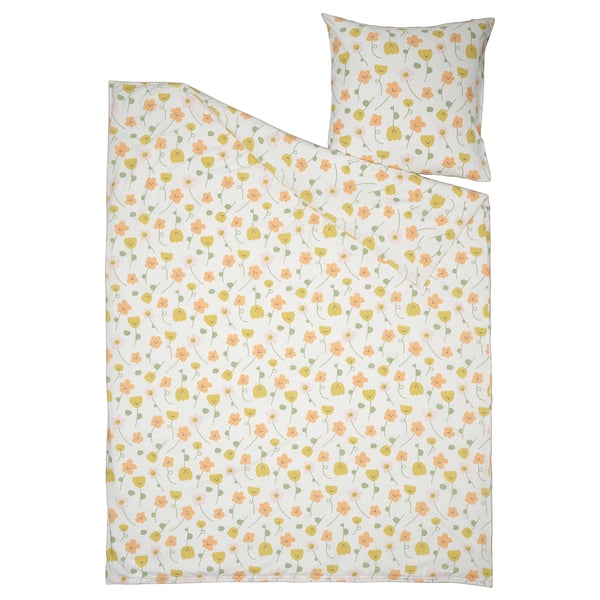 BARNDRÖM Duvet cover and pillowcase, multicolour/flower pattern, 140x200/80x80 cm